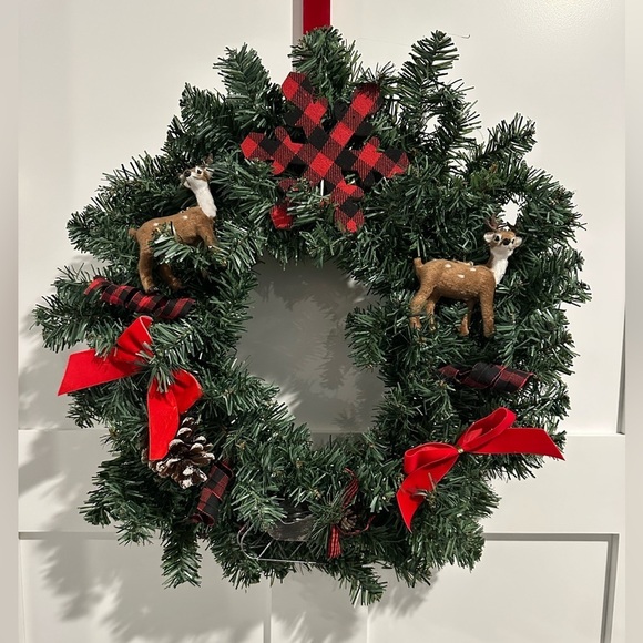 Hand Crafted Other - Festive Handmade Holiday Wreath with Buffalo Plaid Accents